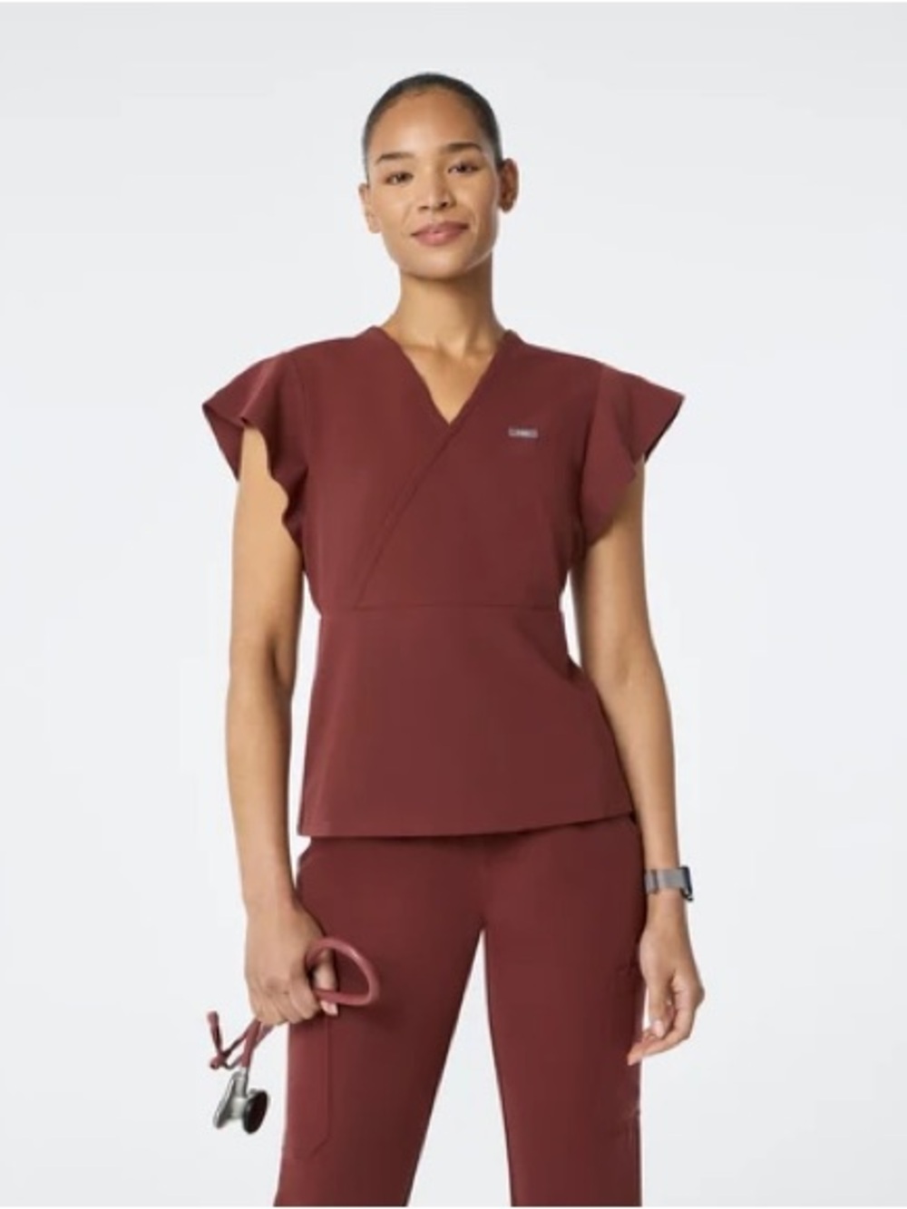 FIGS Walnut Eveleigh Slim Peplum - Scrub Top